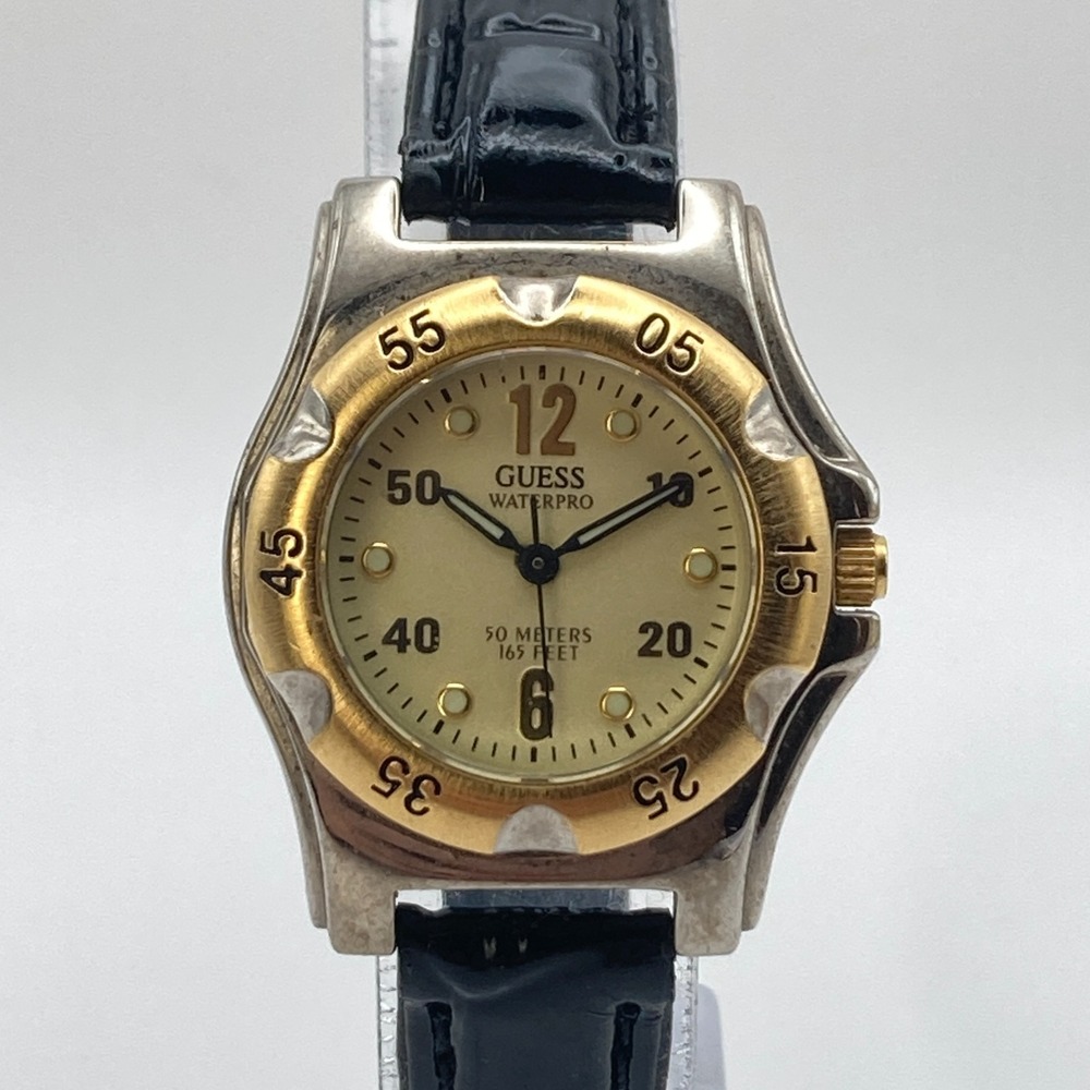 Vintage Guess Waterpro Women's Watch 28mm Silver Gold Tone New Battery 1997